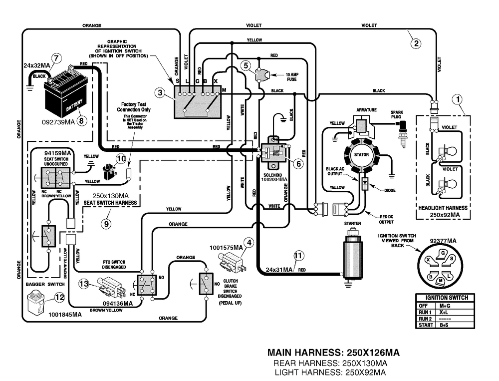 Electrical System Diagram and Parts List for 312006X190B-7800290 2007 Briggs and Stratton Lawn Tractor